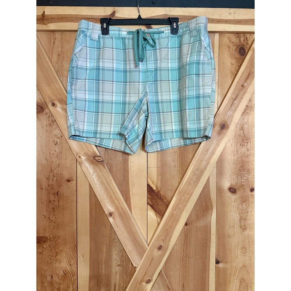 Natural Reflections Womens 24W Plaid Shorts Teal Green Cotton Drawstring Granola